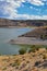 Starvation State Park Reservoir Late Summer early Fall panorama of lake around bridge with rain clouds near Duchesne on US Highway