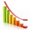 Stat bars and falling arrow showing a downward trend. 3D illustration