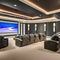 A state-of-the-art home theater with plush reclining seats, a large projection screen, and surround sound speakers2, Generative