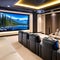 A state-of-the-art home theater with plush reclining seats, a large projection screen, and surround sound speakers3, Generative