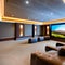 A state-of-the-art home theater with plush reclining seats, a large projection screen, and surround sound speakers4, Generative