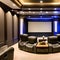 A state-of-the-art home theater with plush reclining seats, a large projection screen, and a surround sound system for an immers