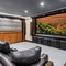 A state-of-the-art home theater with reclining leather seats, a large projection screen, and surround sound system1, Generative