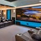 A state-of-the-art home theater with reclining leather seats, a large projection screen, and surround sound system4, Generative