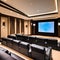 A state-of-the-art home theater with reclining leather seats, a large projection screen, and surround sound system5, Generative