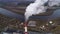 State District Power Station aerial view. Steam comes from a high factory chimney.