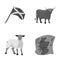 The state flag of Andreev, Scotland, the bull, the sheep, the map of Scotland. Scotland set collection icons in