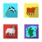 The state flag of Andreev, Scotland, the bull, the sheep, the map of Scotland. Scotland set collection icons in flat