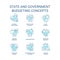 State and government budgeting turquoise concept icons set