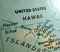 State of Hawaii map USA focus macro shot on globe for travel blogs, social media, web banners and backgrounds.