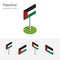 State of Palestine flag, vector set of 3D isometric icons