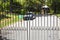 State Patrol police car guards a gate at the Governors mansion