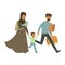 Stateless refugee family escaping from war with their little kids, war victims concept vector Illustration