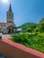 Stately church on a hill in the scorching sun