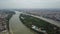 A static drone shot of the budapest skyline during the day.