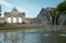 Static shot of fountain in Jubilee Park with Triumphal Arch and museum on the background