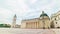 Static timelapse wide view Bell tower with cathedral in Cathedral square in capital Vilnius, Lithuania