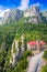 Station Montserrat-Aeri against rocks, Montserrat, Spain