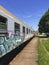 A station stop of an old graffity painted train on the line Podgorica - Bar near Scadar lake