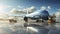 Stationary Flight. An airplane parked in an airport. Generative AI