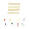 Stationary pin. Straight color pins. Thumbtack. Adhesive tape. Vector illustration