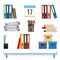 Stationery accessories on the table vector illustration. Folders with documents