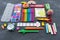 Stationery chalk board. Bright kids kawaii office supplies