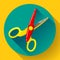 Stationery colored plastic scissors icon, vector illustration.