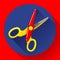 Stationery colored plastic scissors icon, vector illustration.