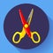 Stationery colored plastic scissors icon, vector illustration.