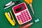 Stationery of education for mathematics class in school. Mathematics equipment and mathematics tools for basic math with