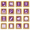 Stationery icons set purple square vector