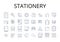 Stationery line icons collection. Paper goods, Writing tools, Office supplies, Pen set, Desk accessories, Correspondence