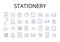 Stationery line icons collection. Paper goods, Writing tools, Office supplies, Pen set, Desk accessories, Correspondence
