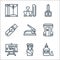stationery line icons. linear set. quality vector line set such as glue, paint brush, whiteboard, sharpener, hole puncher,