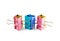 Stationery metallic colored binder clips. Close up. Isolated on