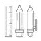 Stationery ruler and pencil vector line icon.