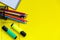 Stationery for students, students on a yellow background. Ready for school