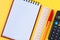 Stationery on yellow background.