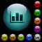 Statistics icons in color illuminated glass buttons