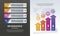 statistics infographics steps with numbers and arrows in gray and black background