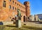 Statue of Augustus Caesar at Porta Palatina Gate. Piazza Cesare Augusto square. Turin, Piedmont, Italy