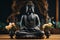 statue of Black Buddha in meditating pose generative AI