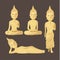 Statue Buddha Figure Collection Set Vector