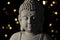 Statue of the Buddha of Serenity, on a black background surrounded by luminous circles