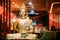 Statue Of Buddha Sitting In Lotus Position With Raised Right Arm