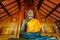 Statue of Buddha in small temple near Wat Chedi Luang temple, Thailand. Spiritual place with beautiful ornaments and textures.