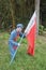 The statue of the Carrying a red flag soldiers in the Red Army Parkï¼Œshenzhen,china