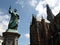 Statue and the Cathedral St. Bavo