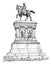 Statue of Charlemagne in Liege, Belgium, vintage engraving